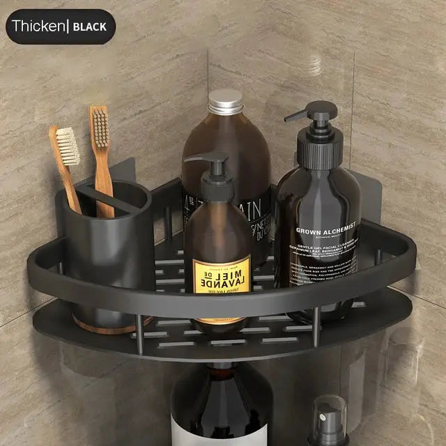 Modern black metal tiered bathroom corner shelves with thickened frame and slatted design for decorbites bathroom corner storage