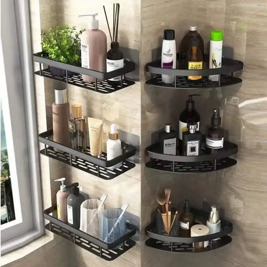 Modern black metal tiered bathroom corner shelves with grid pattern for decorbites bathroom corner storage rack