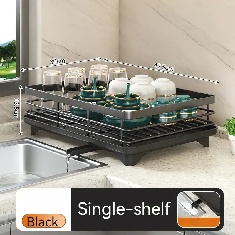 Modern black metal single-shelf dish drying rack with sturdy construction for decorbites kitchen dish organization