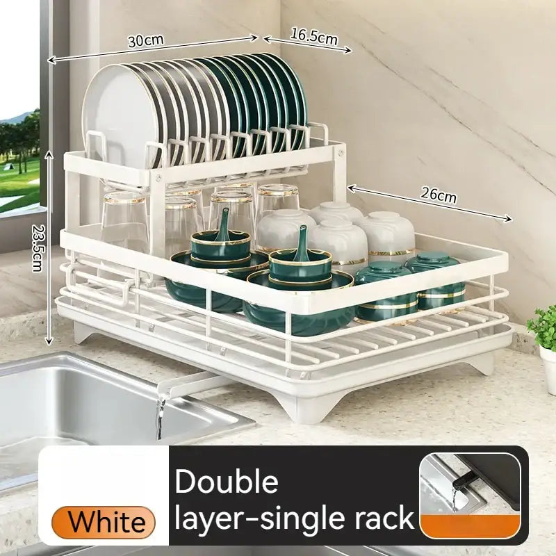 Modern black metal two tier dish drying rack with white double-layer design for efficient decorbites kitchen organization