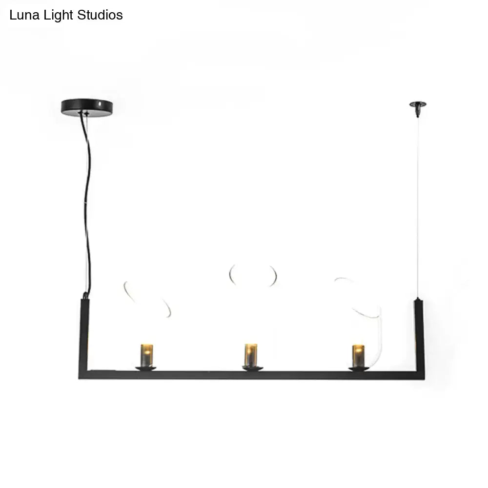 Decorbites modern black metallic linear chandelier pendant light with three candle-style led bulbs and clear glass accents