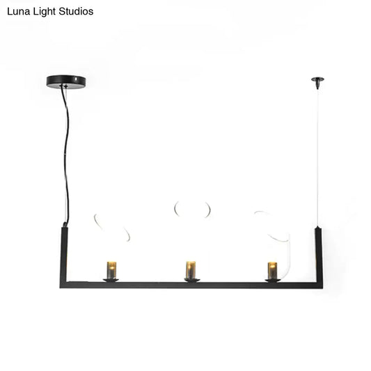 Decorbites modern black metallic linear chandelier pendant light with three candle-style led bulbs and clear glass accents