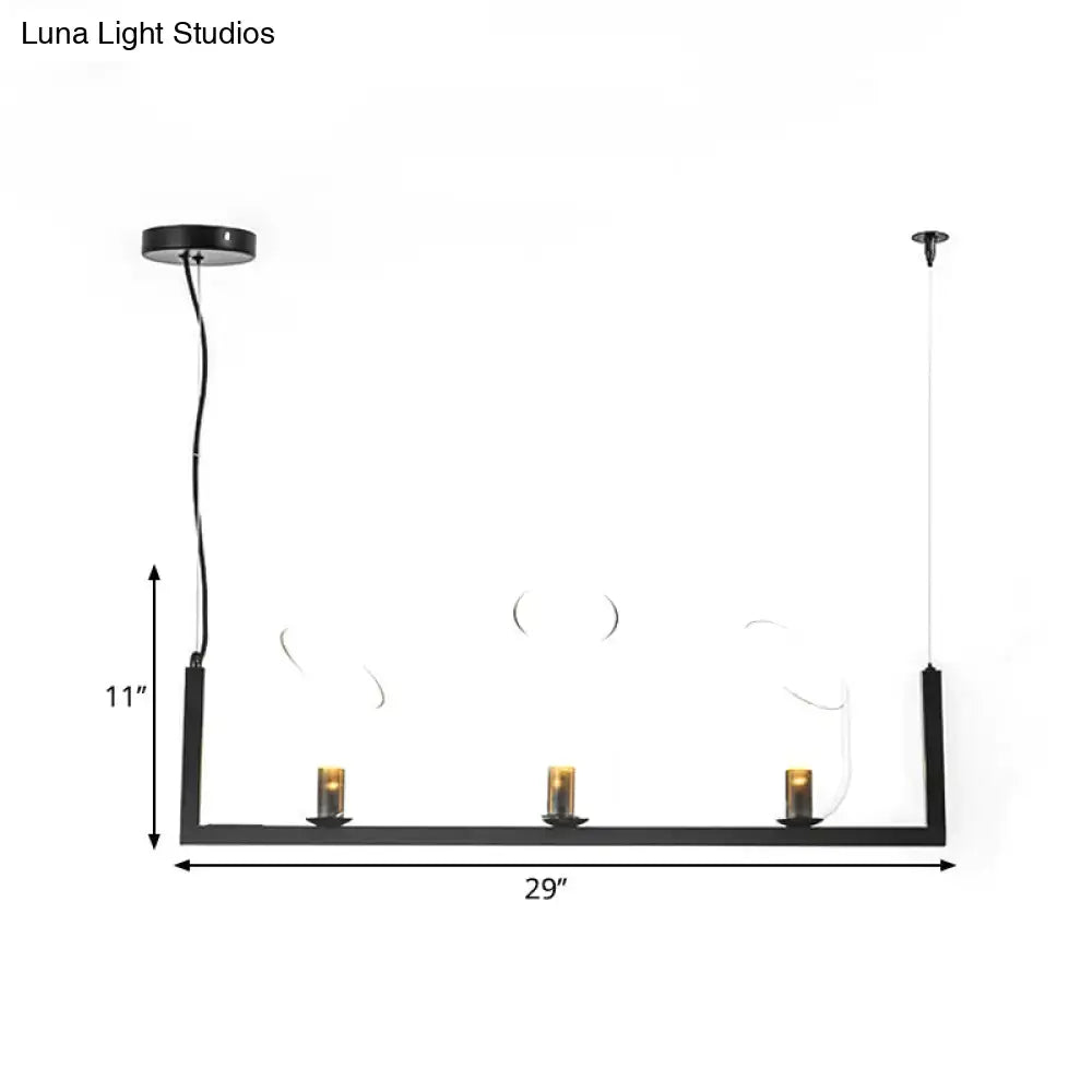 Decorbites modern black metallic linear chandelier pendant light with three candle-style led bulbs and clear glass accents