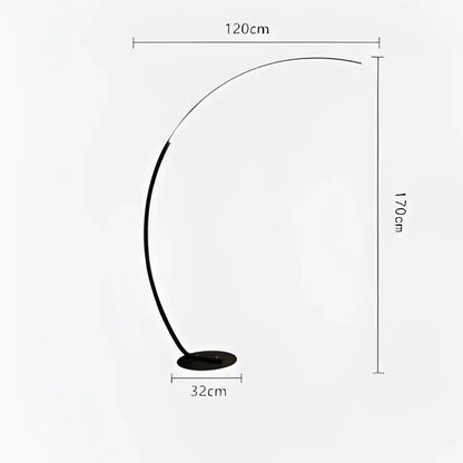 Modern black minimalist arc floor lamp with dimmable led and circular base for living room use