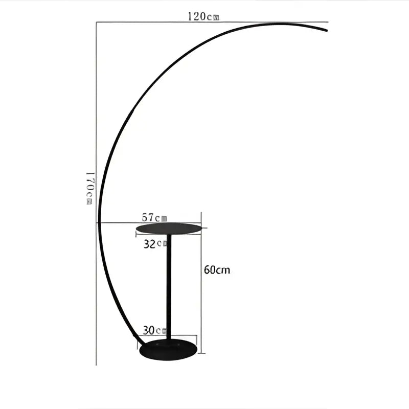 Modern black minimalist arc floor lamp with sleek curved design and dimmable led for living room use