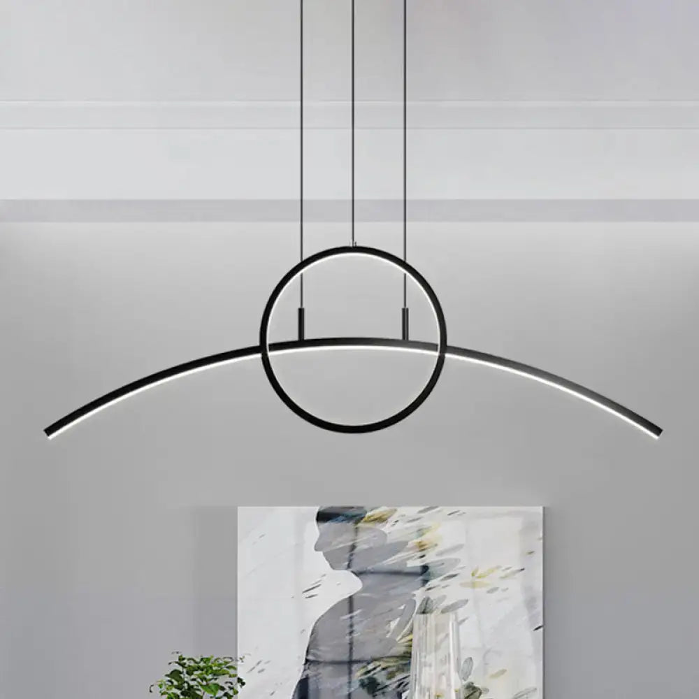 DecorBites modern black aluminum arch chandelier with sleek curved arc and ring design for 220v-240v bulb base use