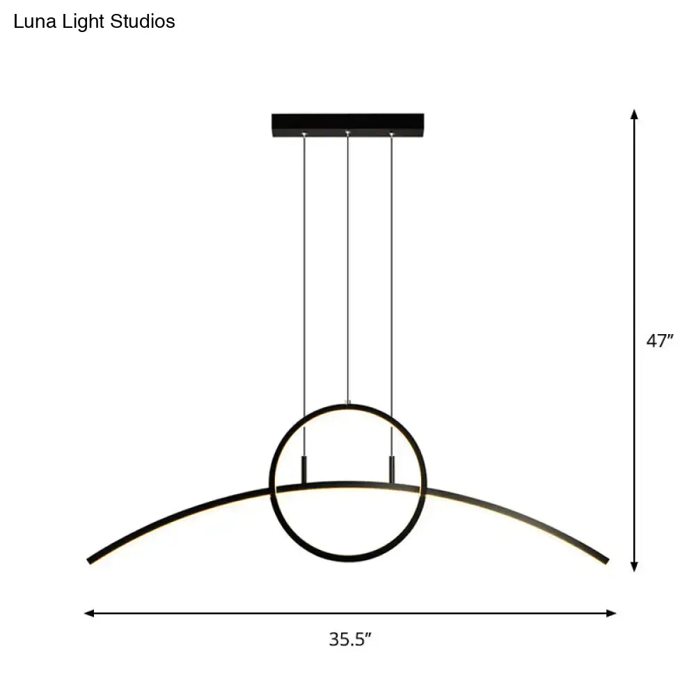 Modern black aluminum arch chandelier with circular ring and curved arm design compatible with 220v-240v bulb base