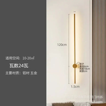 A sleek gold-toned 120cm wall lamp with minimalist cylindrical design and circular base for decorbites led strip lighting