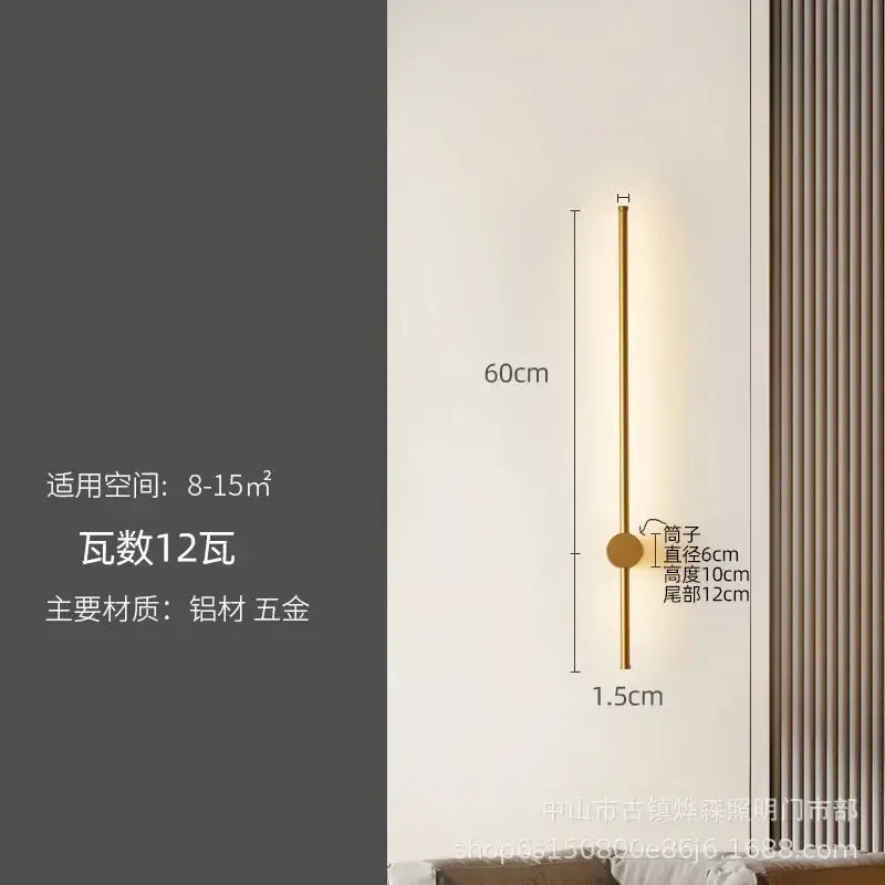 Gold-toned minimalist wall lamp with slender cylindrical body and circular accent for decorbites led strip lighting