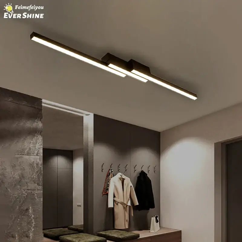 Modern black minimalist led ceiling light with two illuminated strips for living room decorbites led ceiling lighting