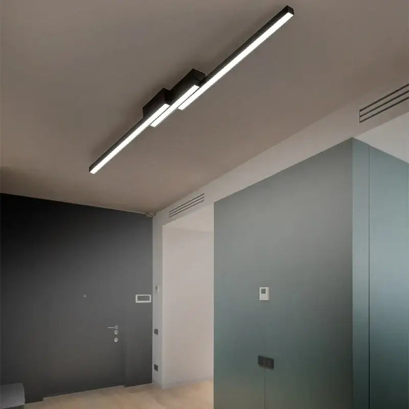 Modern black minimalist decorbites led ceiling light with two integrated linear fixtures for living room decor