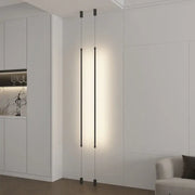 Modern black minimalist led floor lamp with two vertical illuminated rods for living room lighting