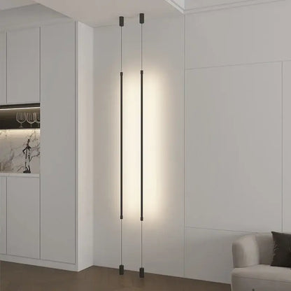 Modern black minimalist led floor lamp with two vertical illuminated rods for living room lighting