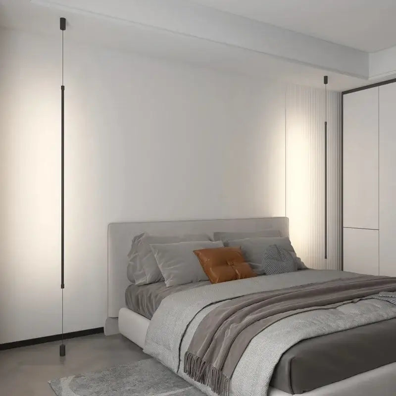 Minimalist black led floor lamp with sleek vertical design ideal for modern living room lighting needs