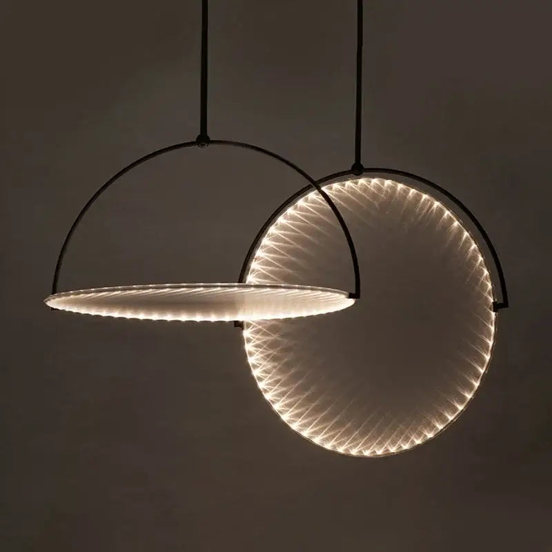 Modern black minimalist led pendant light with sleek metal frame and textured glowing panels for living room use