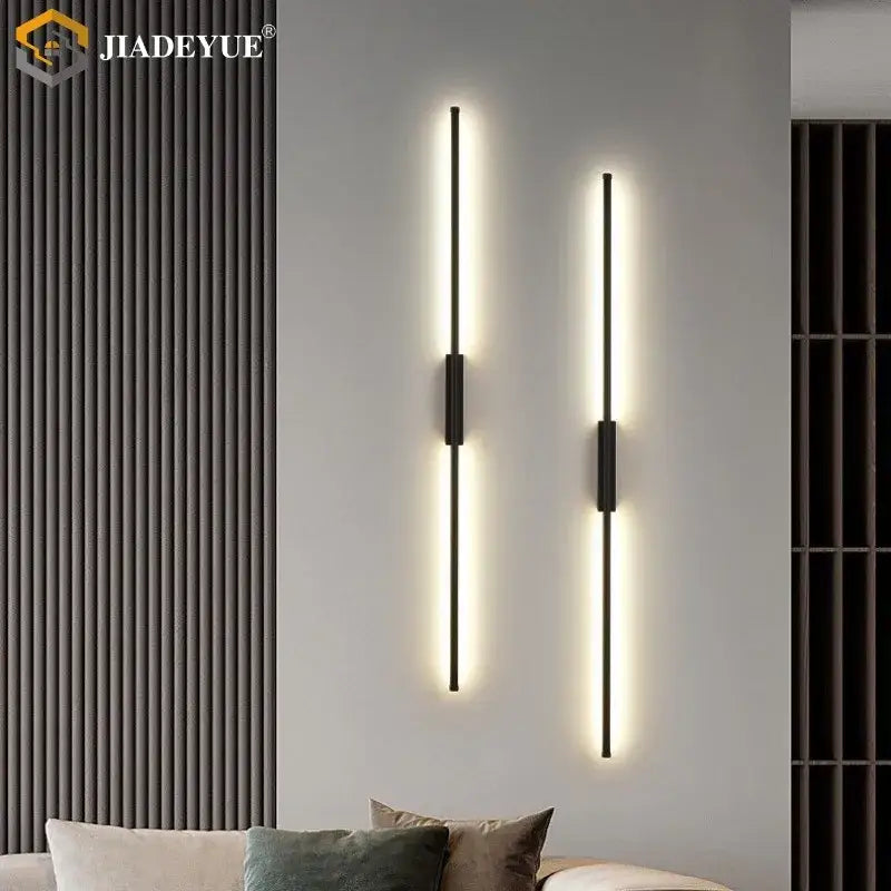 Modern black minimalist led strip wall lamp with sleek vertical led strips emitting warm glow for living room decorbites led strip