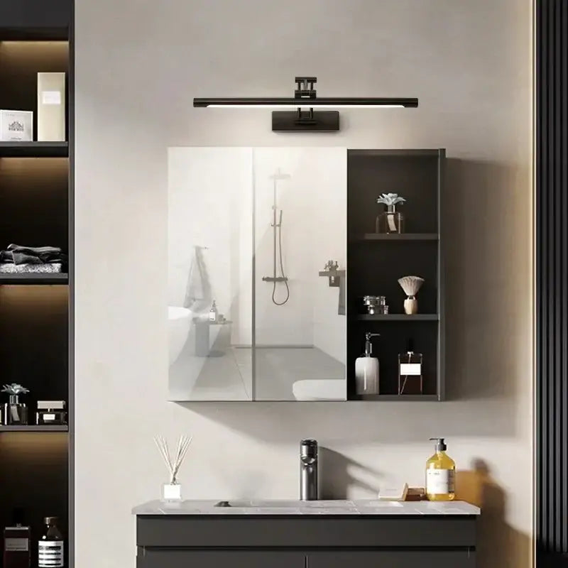 Modern black minimalist led wall lamp with sleek design and integrated led strip for bathroom vanity use
