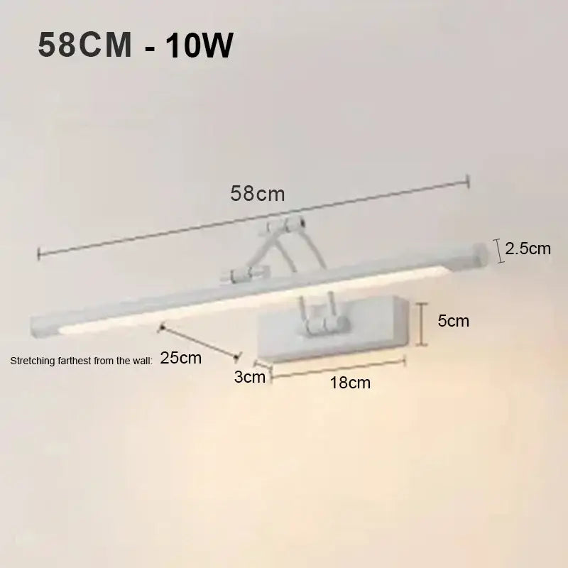 White led wall lamp with sleek modern design and adjustable arm ideal for bathroom vanity lighting