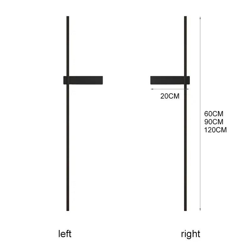 Modern black minimalist led wall lights with horizontal bar available in 60cm 90cm and 120cm heights by decorbites led wall