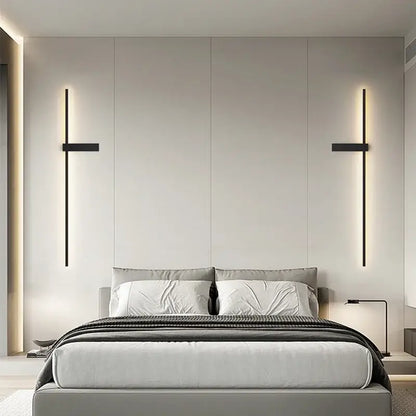 Modern black minimalist led wall lights with sleek vertical bars and horizontal accents for bedroom decorbites led wall