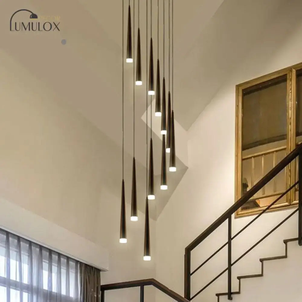 Modern black minimalist metallic multi ceiling light with acrylic shade hanging pendant lights for staircase suspension