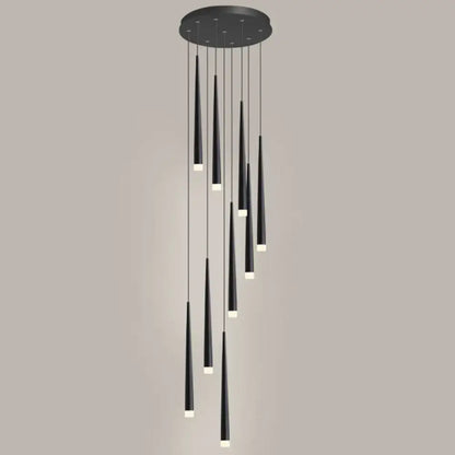 Modern black pendant ceiling light with minimalist metallic multi cylindrical acrylic shades and circular mount