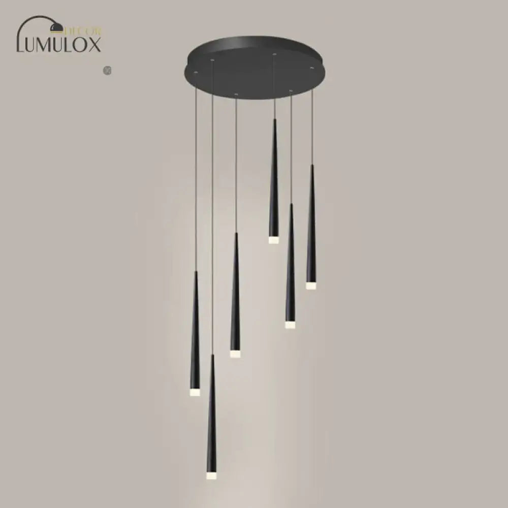 Modern black minimalist metallic multi ceiling light with sleek tapered rods and acrylic shade for staircase suspension