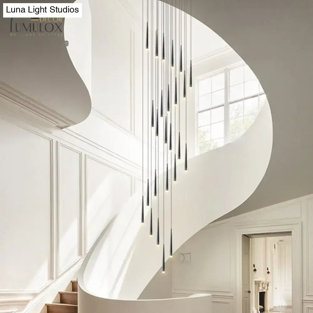 Modern black and silver minimalist metallic multi suspended ceiling light with acrylic shade for staircase lighting