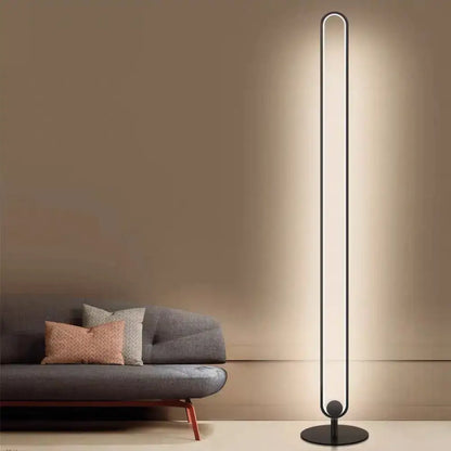 Decorbites™ modern black metal floor lamp with acrylic oval frame and adjustable warm white natural light for bedside use