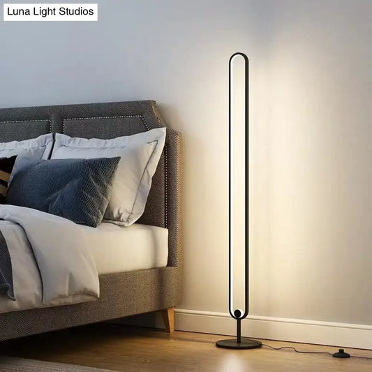 DecorBites modern black acrylic floor lamp with sleek oval frame and adjustable warm white natural light 220v-240v 110v-120v
