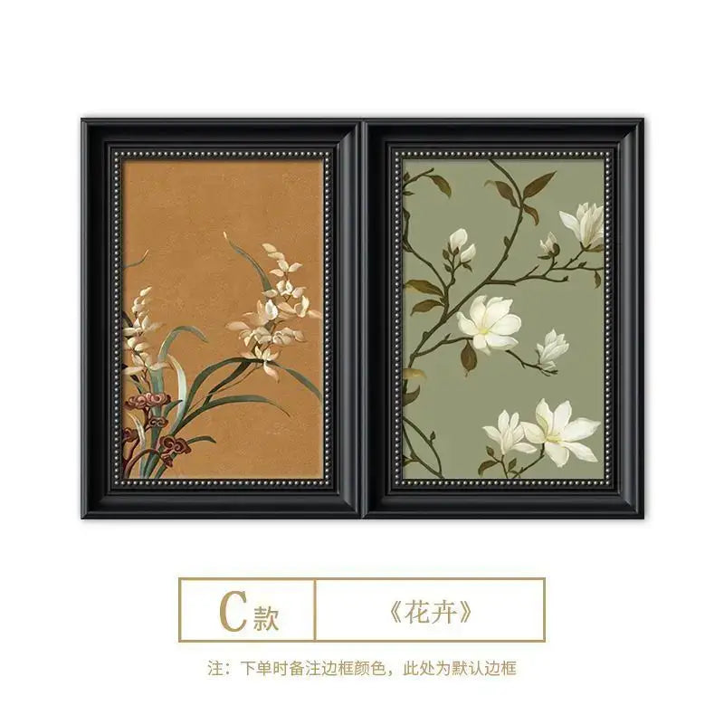 Black-framed modern decorative painting electric meter box cover featuring white orchids and magnolias for foyer use