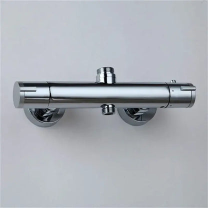 Modern black mixer valve bathroom pipe fitting with chrome-finished dual-handle brass thermostatic shower design