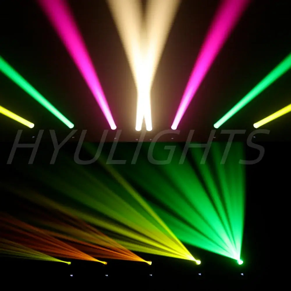 Modern black moving head light spotlight with lcd emits vibrant multicolored laser beams for party room lighting