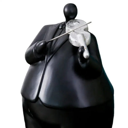 Modern black glossy figurine of man in suit playing silver violin musical instrument band for living room decor