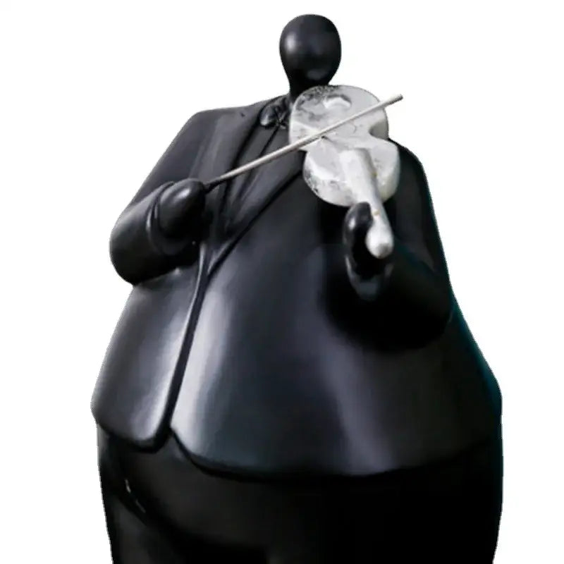 Modern black glossy figurine of man in suit playing silver violin musical instrument band for living room decor
