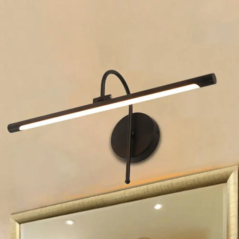 Modern black and nickel led wall lamp with metal shade and curved arm for bathroom vanity use