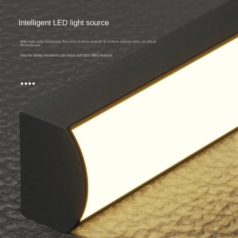 Modern black nordic designer dining pendant light featuring a sleek black rectangular led strip with warm white illumination