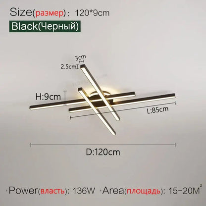 Modern black nordic led ceiling chandelier featuring sleek intersecting rectangular bars and a central glowing bulb for decorbites nordic led decor