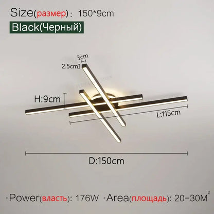 Modern black nordic led ceiling chandelier featuring sleek intersecting rectangular bars and a central circular base for living room decorbites nordic led