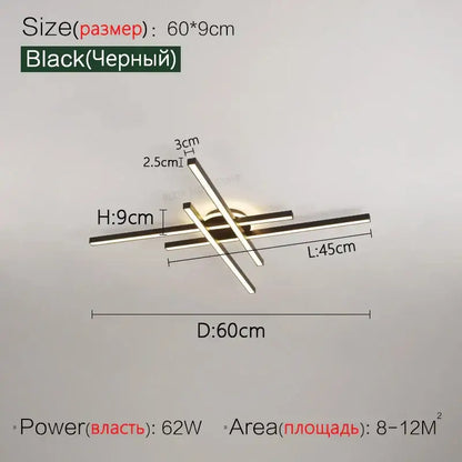 Modern black nordic led ceiling chandelier with sleek intersecting bars and central diffuser for living room decorbites nordic led
