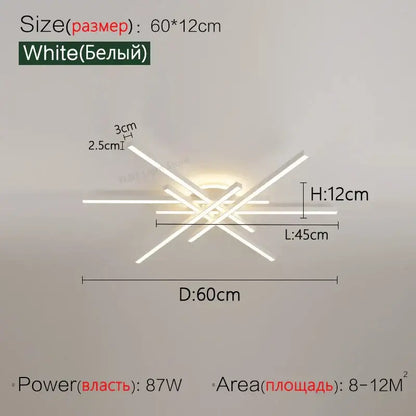 White modern ceiling light fixture with intersecting angular bars in decorbites nordic led ceiling chandelier design