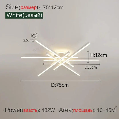 White modern led ceiling chandelier with intersecting angular bars for living room decorbites nordic led lighting