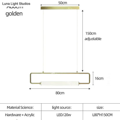 Decorbites™ nordic minimalist bar pendant light with adjustable golden rectangular frame and acrylic diffuser led lighting