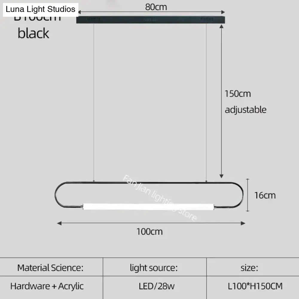 Black minimalist led pendant light with sleek rectangular frame and adjustable hanging length for nordic minimalist bar use