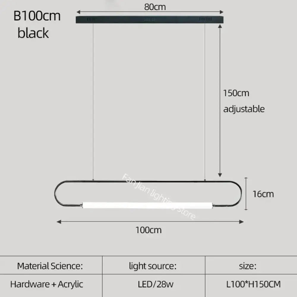 Black b100cm adjustable led pendant light with acrylic hardware frame for nordic minimalist bar hanging use