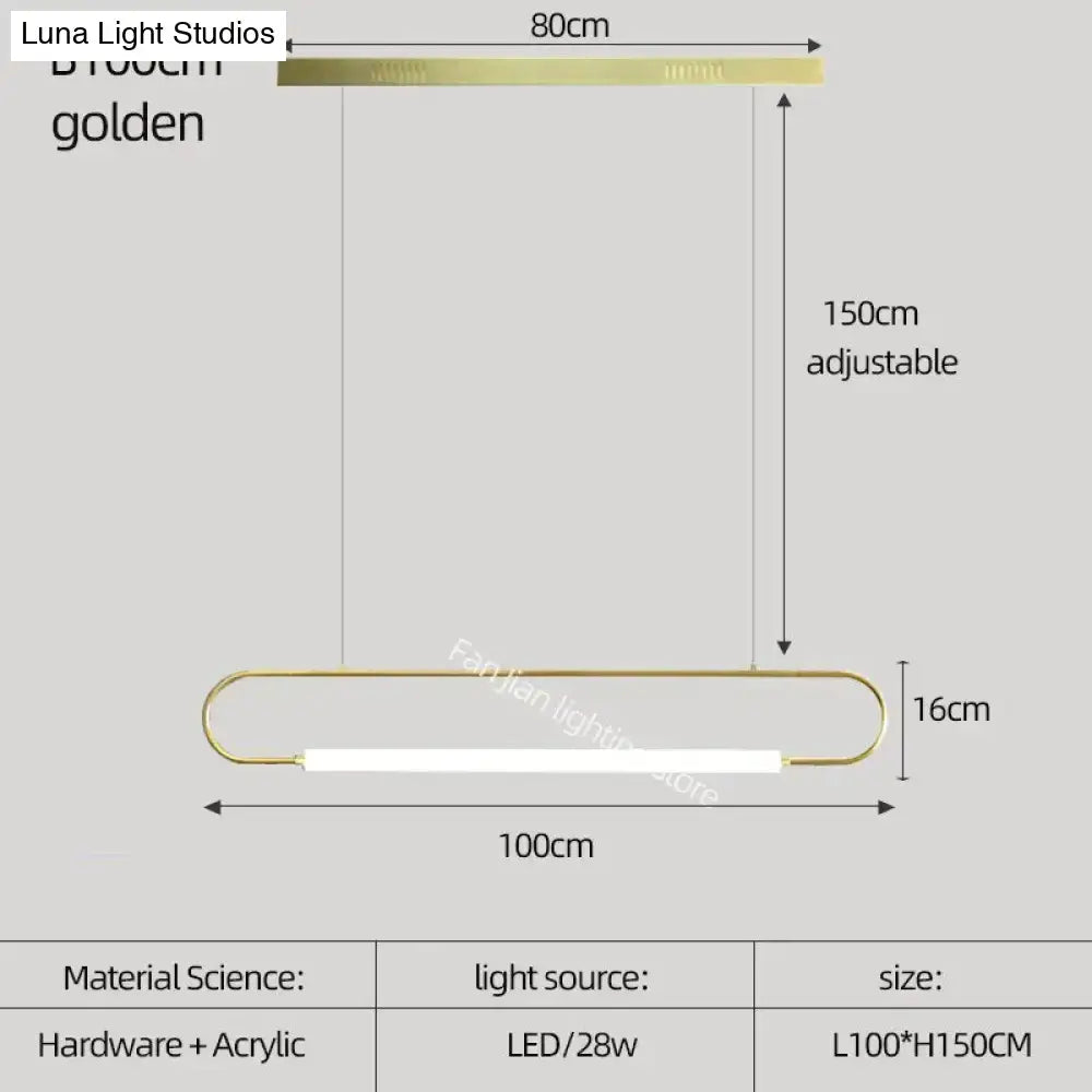 Decorbites™ nordic minimalist bar pendant light with a sleek golden rectangular frame and central led strip