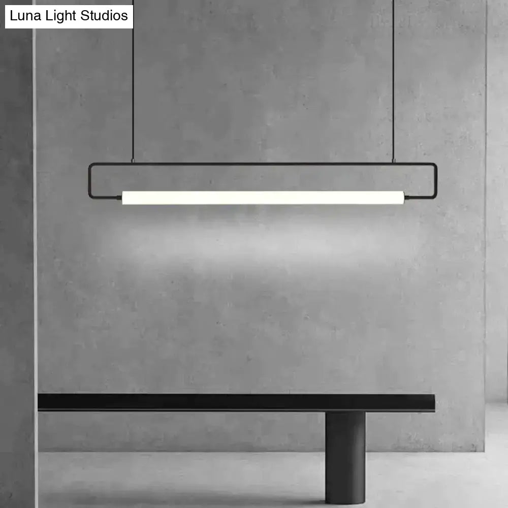 Decorbites™ nordic minimalist bar pendant light with black metal rectangular frame and glowing white led strip