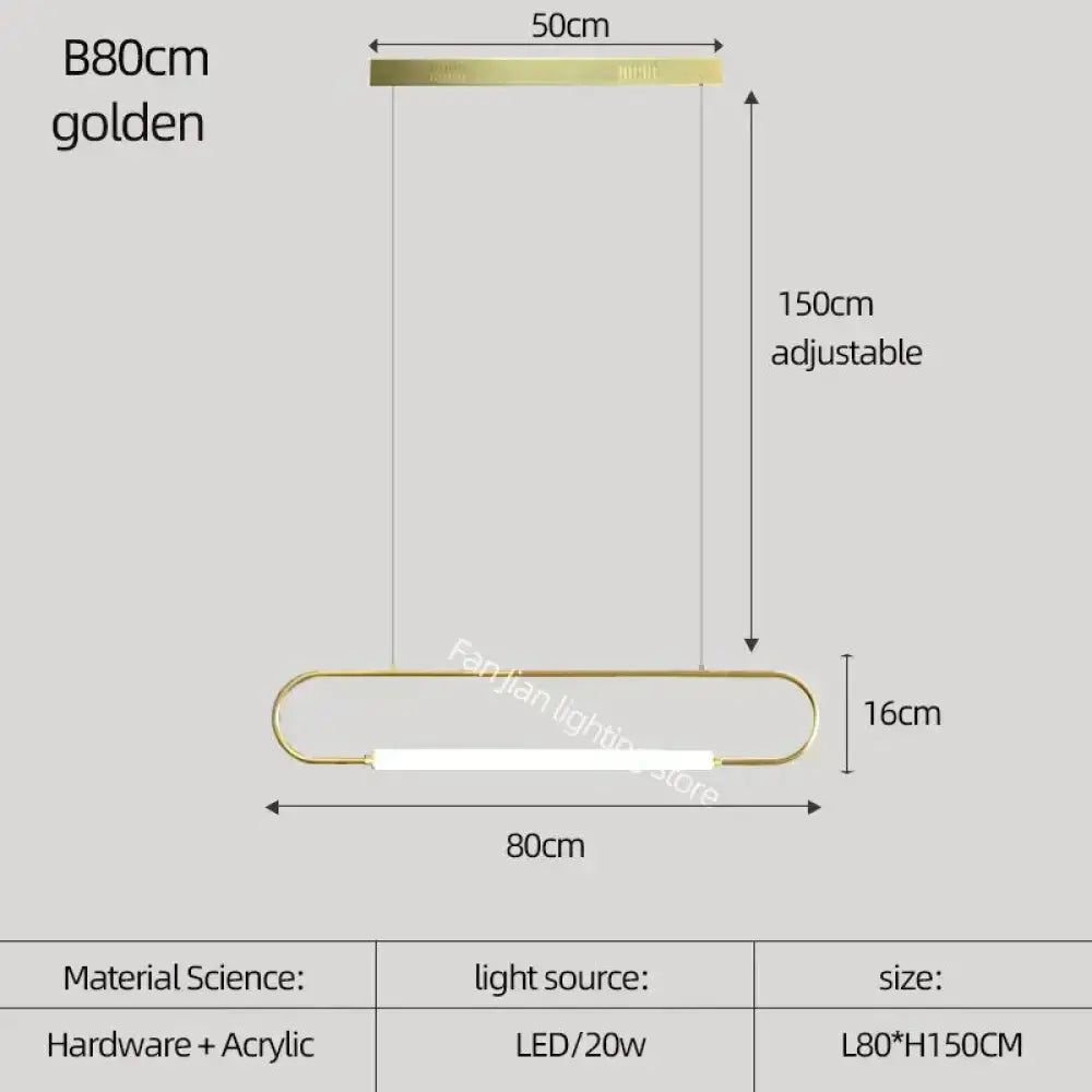 Decorbites™ nordic minimalist bar pendant light with golden rectangular metallic frame and acrylic diffuser