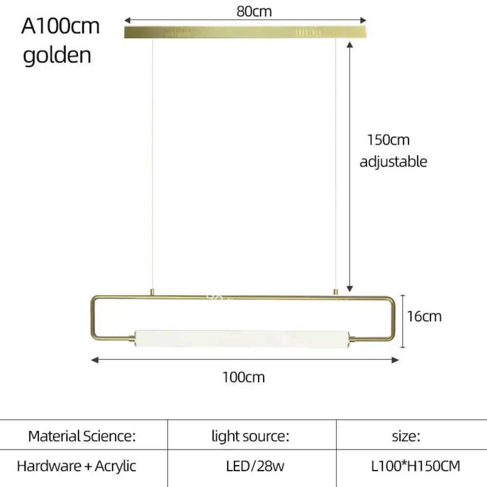 DecorBites Nordic minimalist bar pendant light with sleek golden rectangular frame and acrylic LED bulb housing