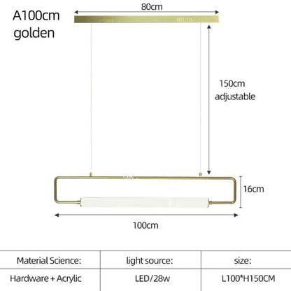 DecorBites Nordic minimalist bar pendant light with sleek golden rectangular frame and acrylic LED bulb housing